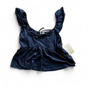 Peplum Crop Top with Ruffle Straps - Navy